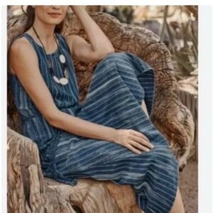 J Jill indigo maxi Stripped Blue Sleeveless Dress Sz m